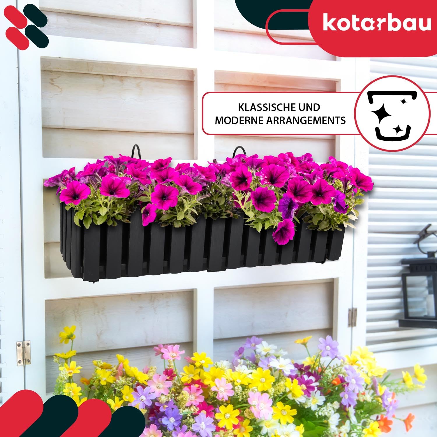 KOTARBAU® 4 pz Fioriera da Esterno - Vaso per Piante Autoirrigante - 58 x 18 x 16 cm - Antracite - Fioriera da Balcone - Vaso Rettangolare da Esterno in Plastica