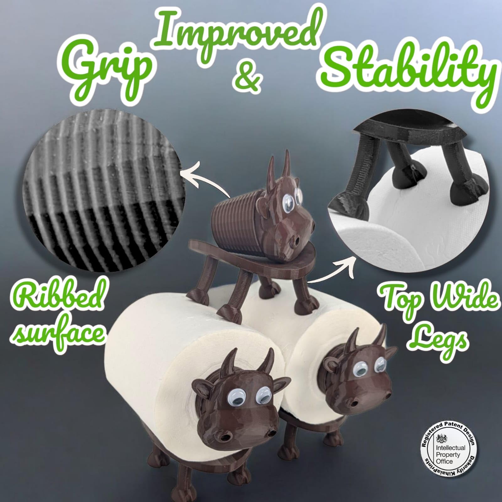 Dekorify Cow Toilet Paper Holder, Freestanding Black Toilet Roll Holder, Cute & Funny Bathroom Toilet Roll Stand - Image 4