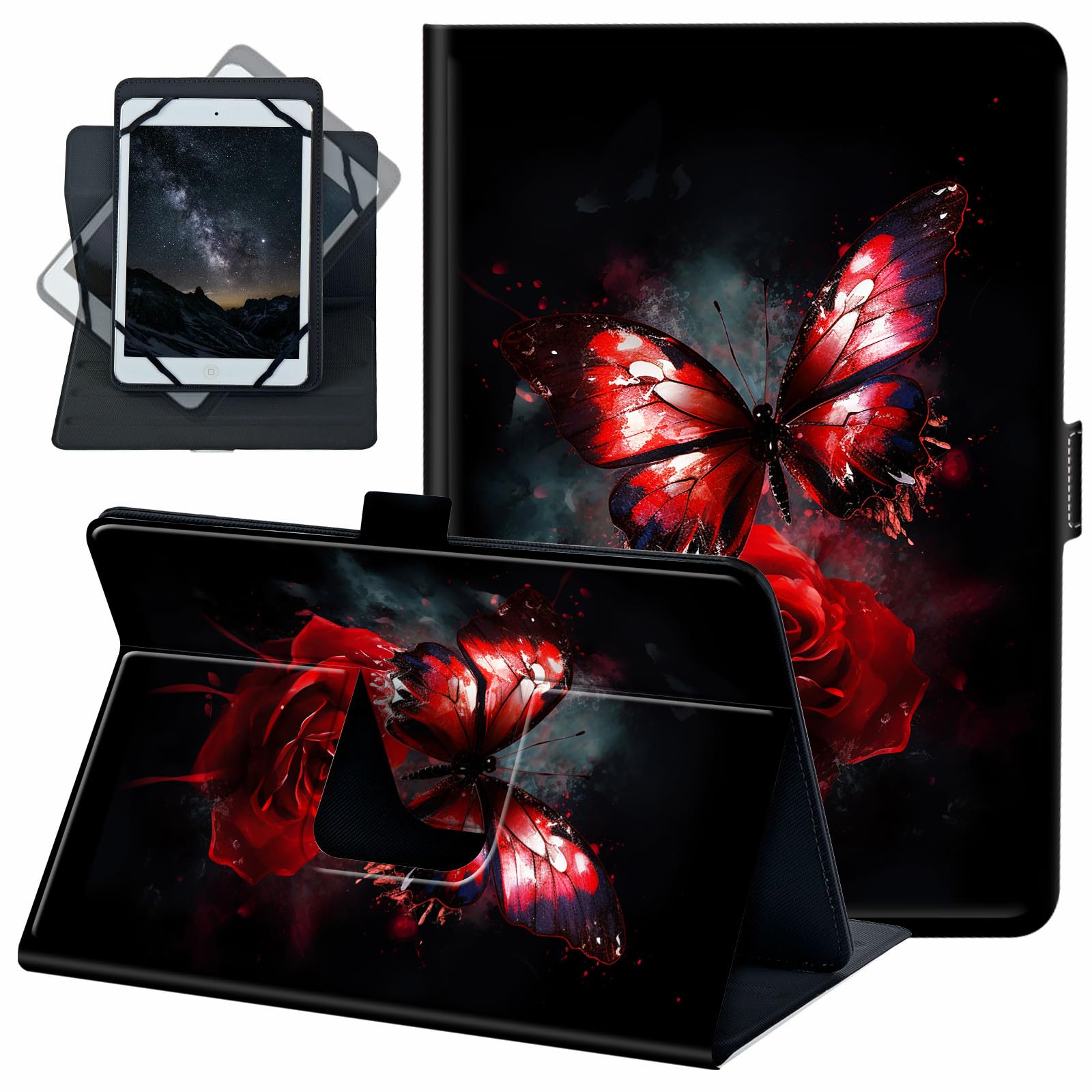 for Universal 10 10.1 Inch Android Tablet Case 360 Degree Rotating PU Leather Stand Folio Cover for iPad 9.7/10.2/10.5/Galaxy Tab 9-10.5"/Fire HD 10