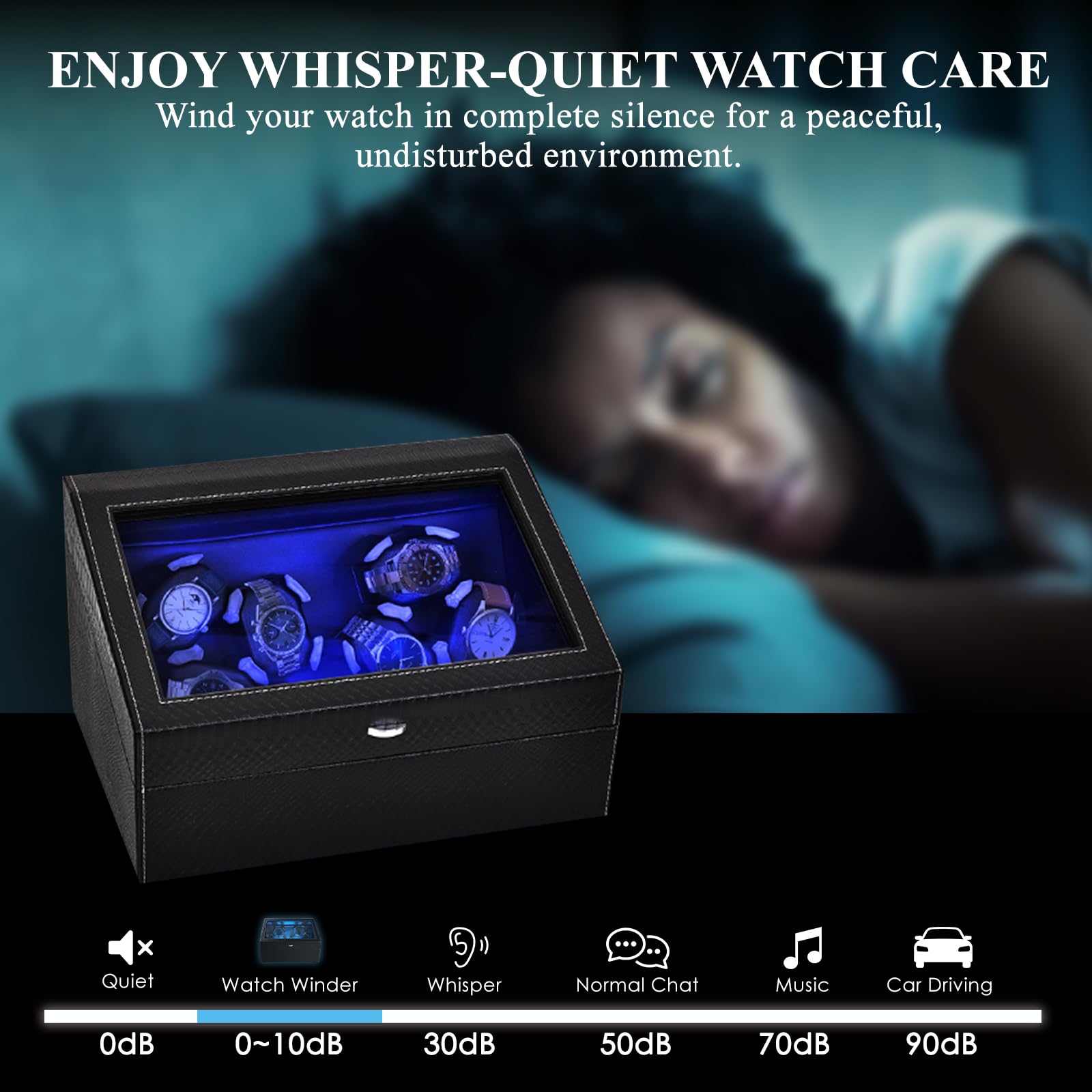 GAIN EXPRESS Uhrenbeweger 6 Uhren, Automatik Uhrenbeweger mit LED-Hintergrundbeleuchtung, Geräuscharmem Motor, Watch Winder für Automatikuhren mit Mehreren Rotationsmodi