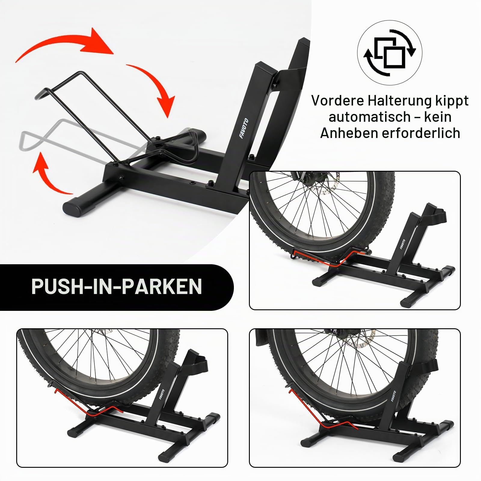 Favoto E-Bike Fahrradständer Rennrad Fahrradhalter – Stabiler Bodenständer für Elektrofahrräder & Fahrräder 20–29 Zoll Max. 38 kg rutschfest & Platzsparend