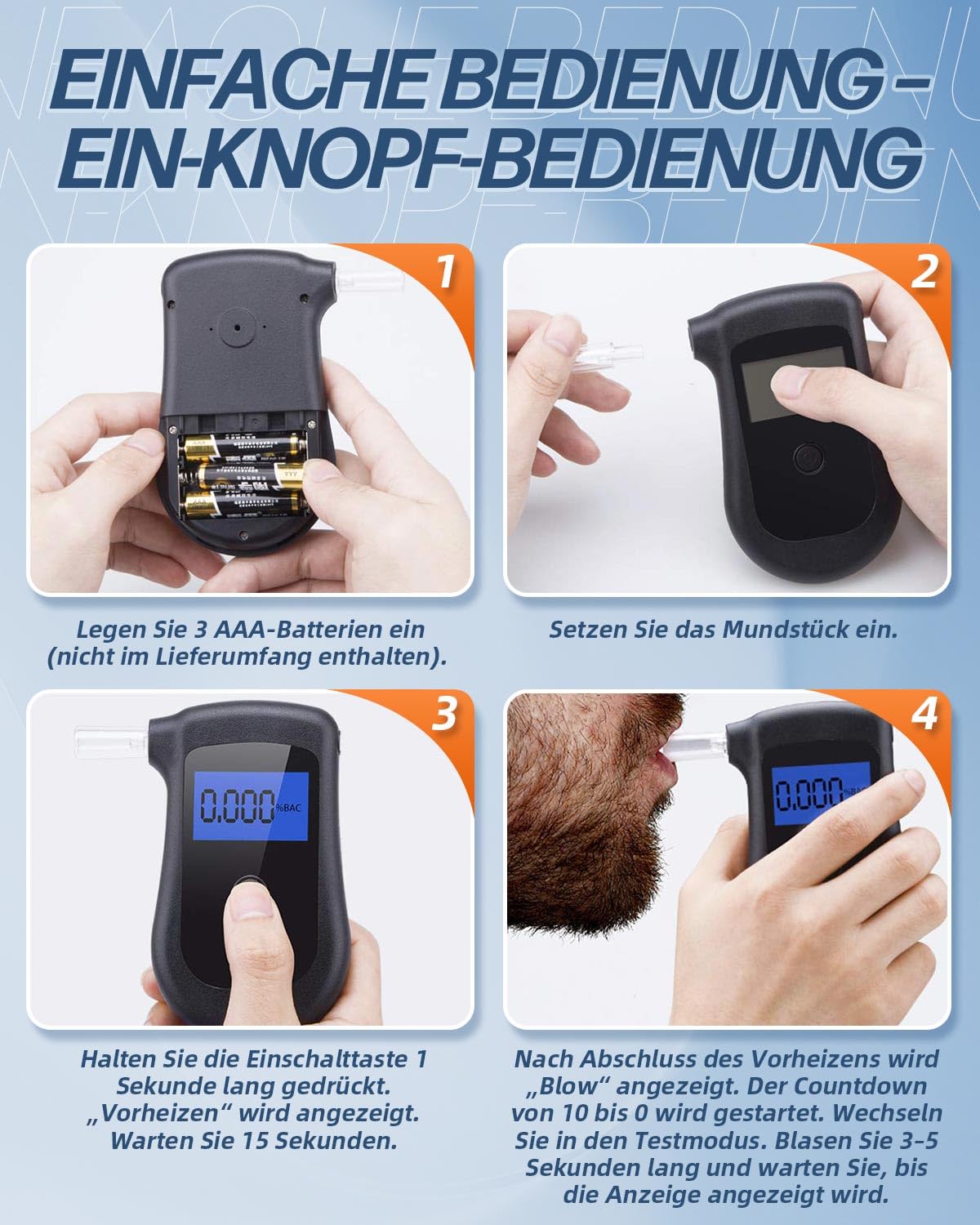 Präziser Alkoholtest Polizei-Standard, Professioneller Atemalkoholmessgerät mit 12 Mundstücken, Hochpräziser persönlicher Alkoholtester mit digitalem LCD-Display, Vatertagsgeschenk für Papa