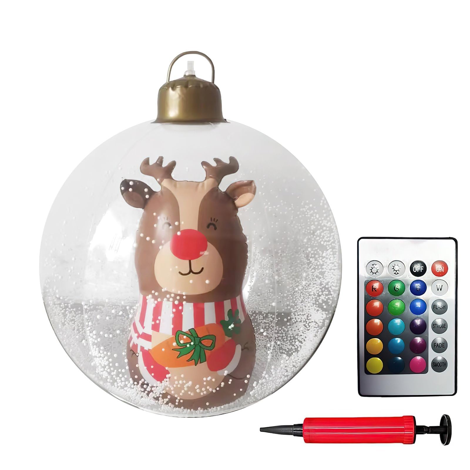 24 Inch Inflatable Christmas Bauble - Led Light-Up Giant Xmas Decoration With Remote, Outdoor Yard Decor For Christmas,Base Weatherproof Outdoor Reusable Inflatable Christma Balls (D)