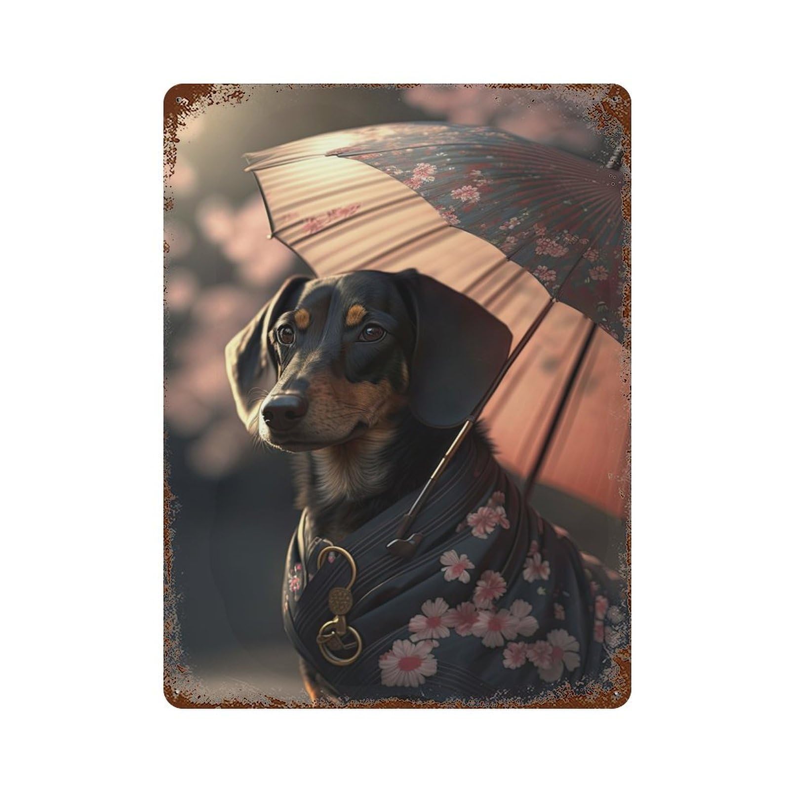 Vintage Rust Metal Sign Dachshund Japanese Kimono 15.7"x11.8", Novelty Wall Decor for Garage, Bar And Workshop Decor