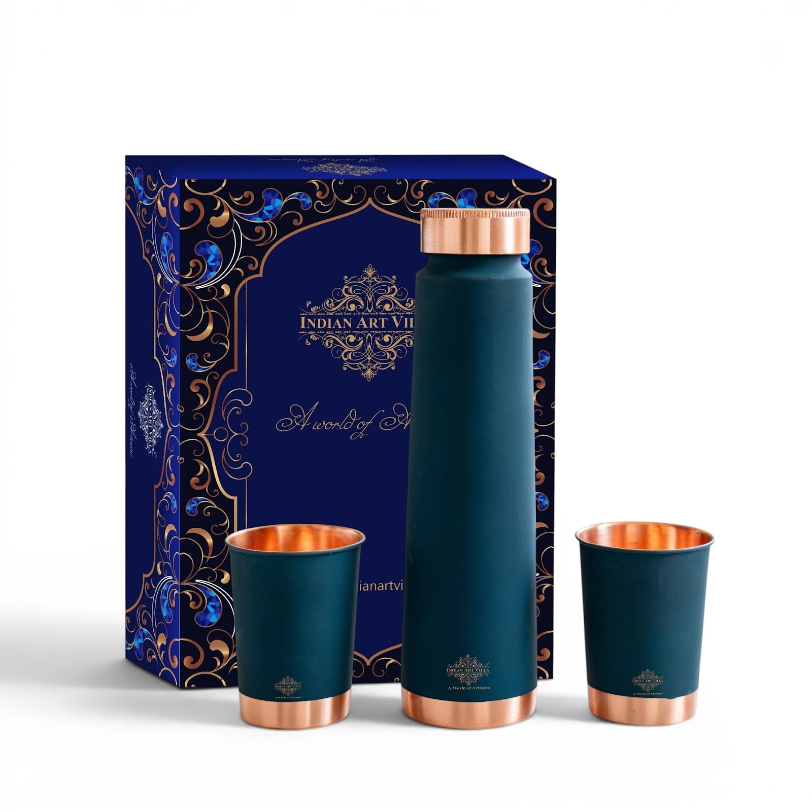 Buy INDIAN ART VILLA Copper Water Bottle Set 800 ML with 2 Glasses