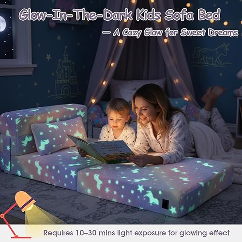 Miniatura 7 de Tiita Colchón plegable de suelo para niños, sofá cama plegable para niños pequeños, futón que brilla en la oscuridad, silla plegable con bolsa de