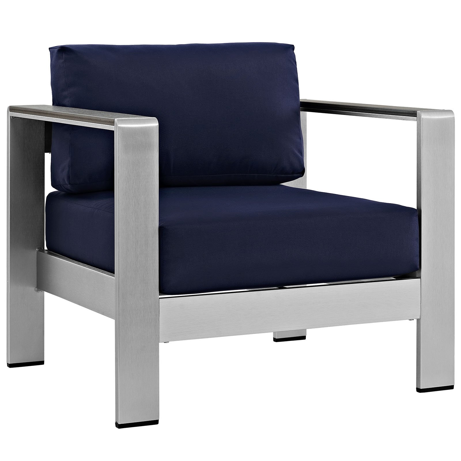 Modway Shore Aluminum Outdoor Patio Armchair in Silver Navy