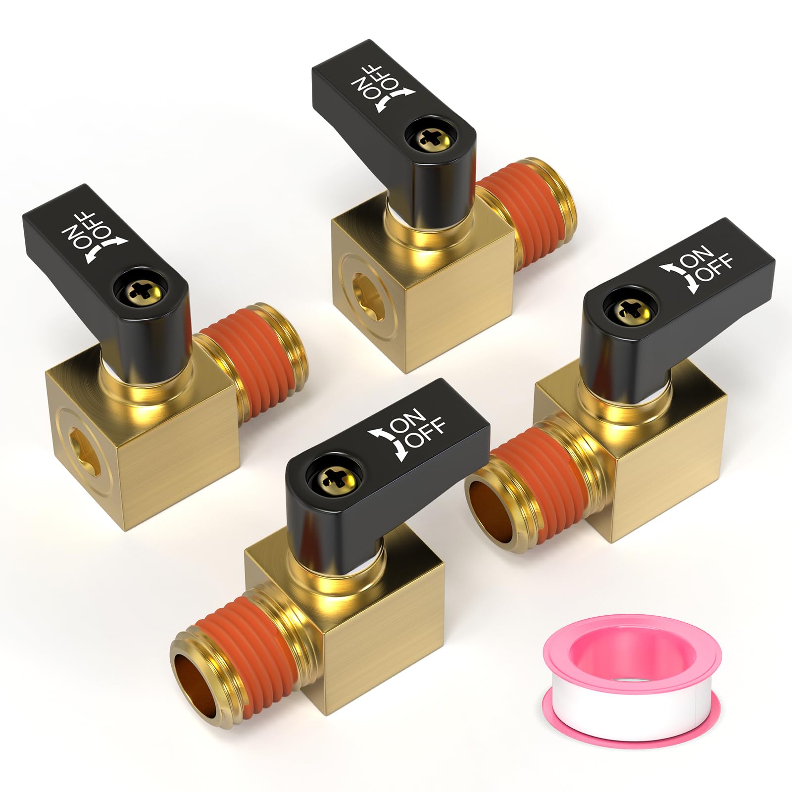 GASHER 4Pcs Air Compressor Valve, 1/4" NPT Male Brass Drain Ball Valve With Plastic Case With Thread Seal Tape, For Air Compressor