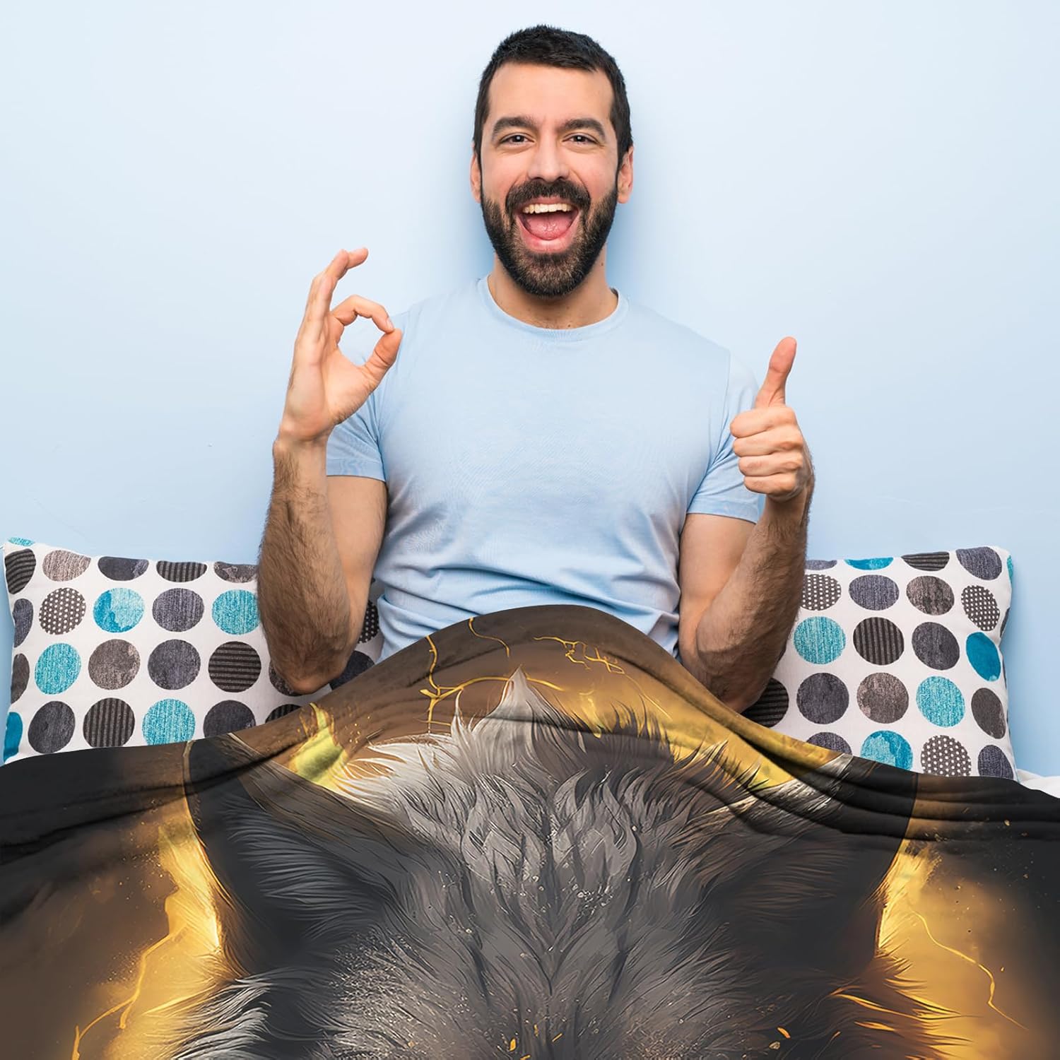 Huke Wolf Gifts Blanket, Black Gold Fire Lightning Wolf Throw Blankets,Wolf Gifts for Men Women Kids, Unique Wolf Gifts for Wolf Lovers, Wolf Gifts for Boys Girls, Cool Wolf Decor,50"X40" - Image 4