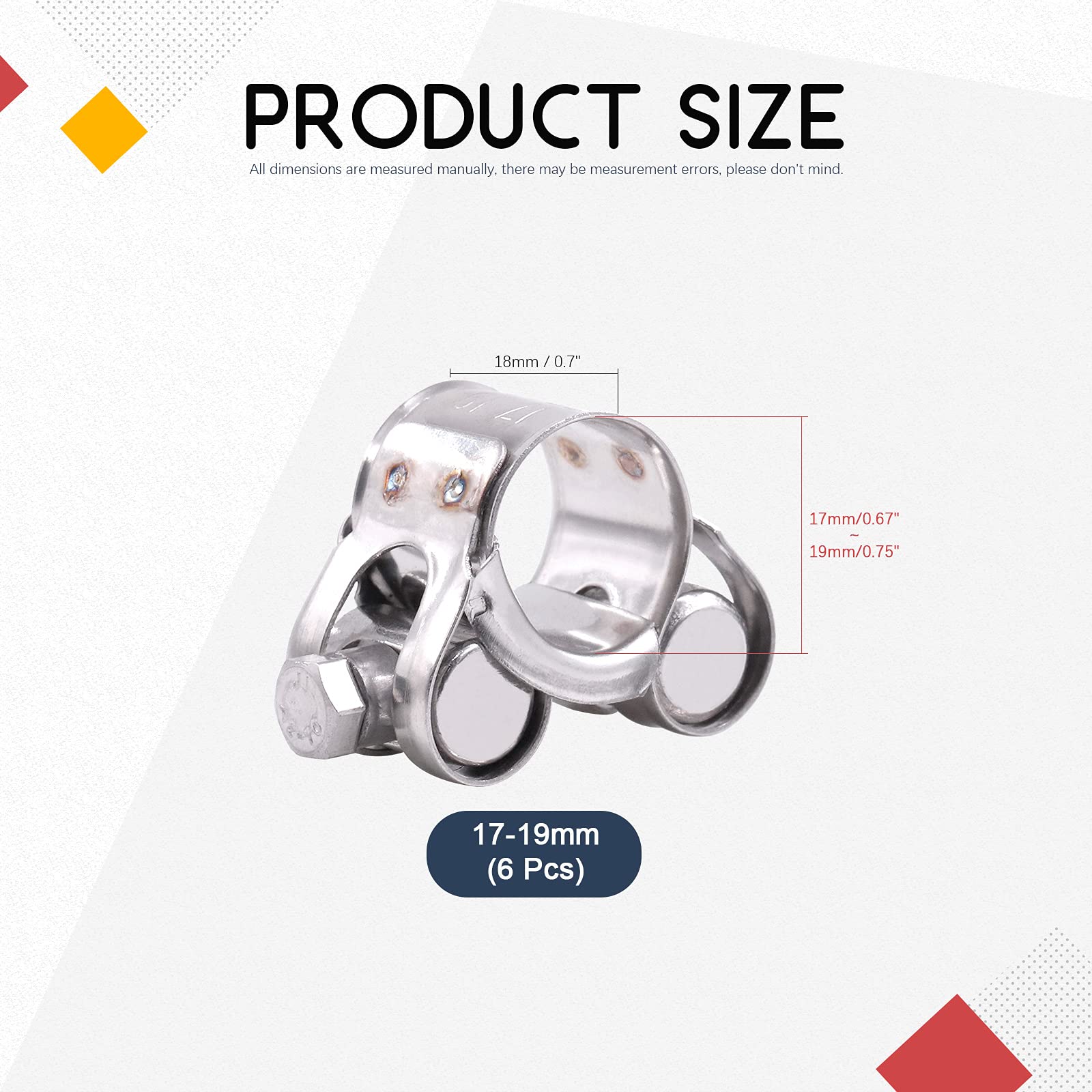 Hilitchi 304 Stainless Steel T-Bolt Clamp Heavy Duty T-Bolt Pipe Tube Hose Clamps (6PCS, 17-19MM), Metallic - Image 2