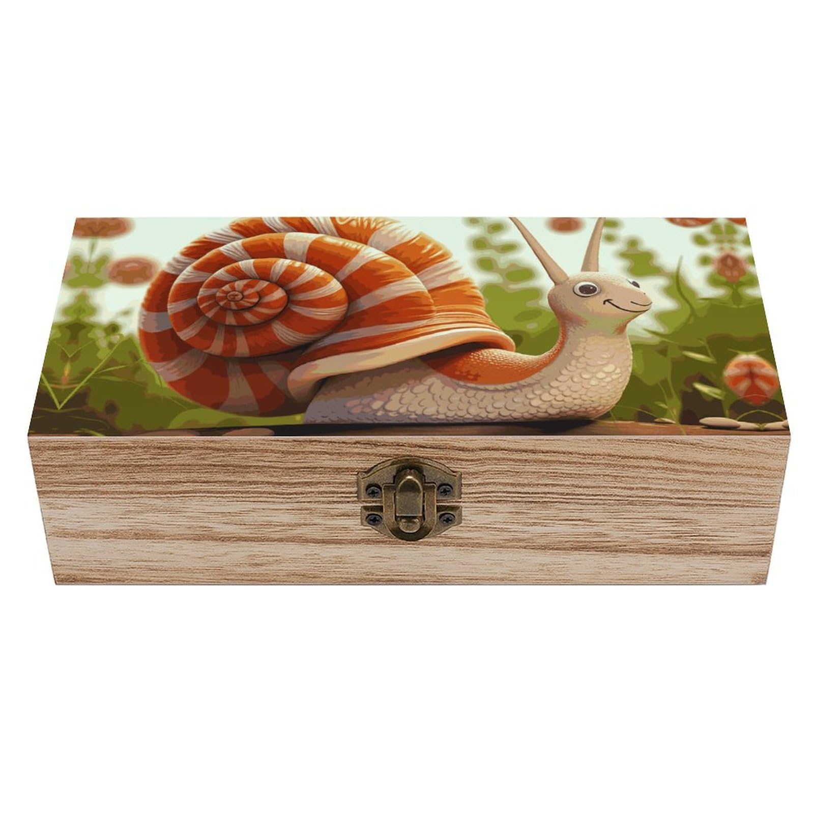 JTREHY Wooden Storage Box Container,Cute Snailprinted Desk Storage Box Room Decoration Box Souvenir Storage Box for Jewelry Gift Storage And Home Decoration