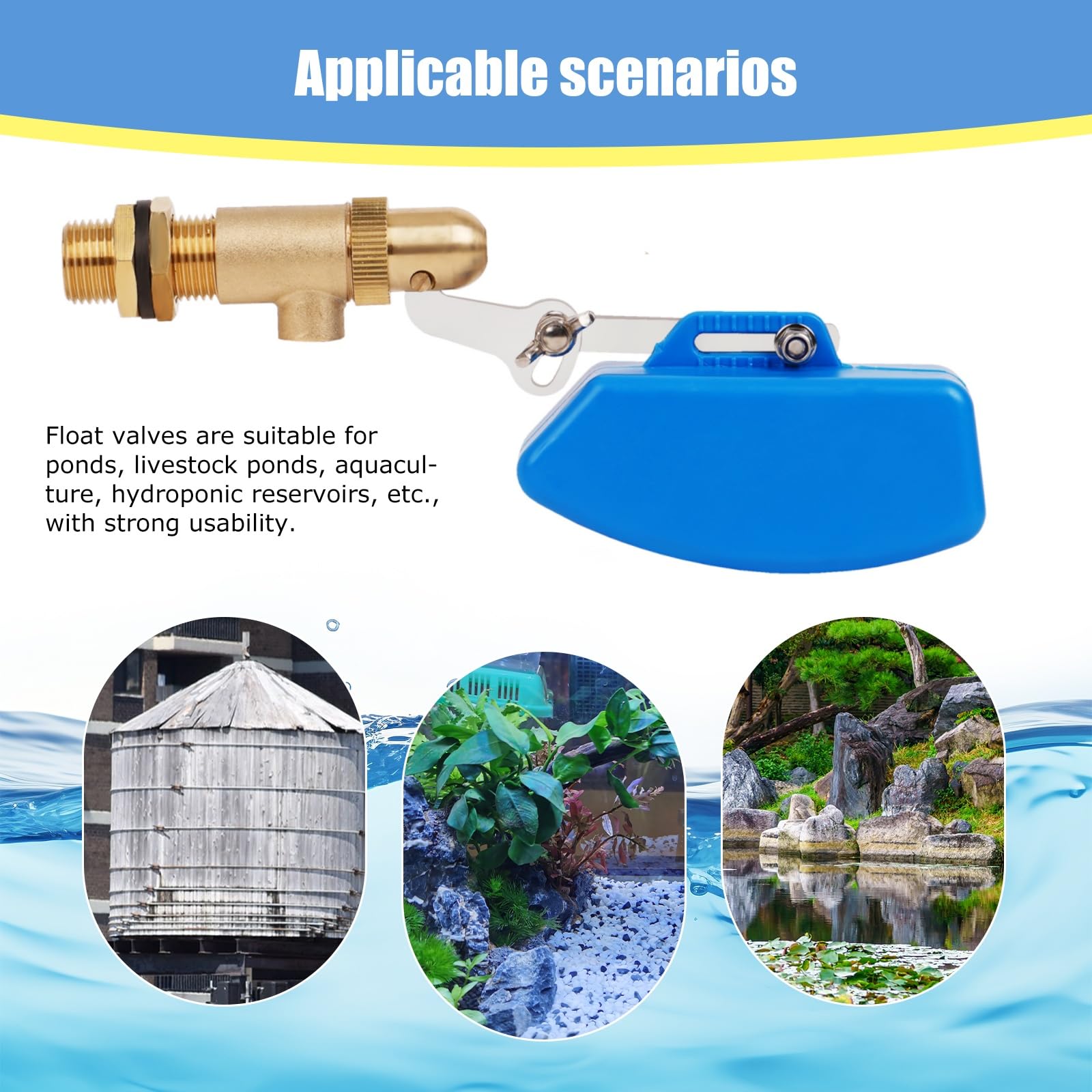 3/4" Schwimmerventil Aus Messing 3/4 Zoll Ventil mit Schwimmer mit verstellbarem Arm Auto Fill Feed Befeuchter Für Automatische Viehtränken Wassertank Aquarien (3/4")