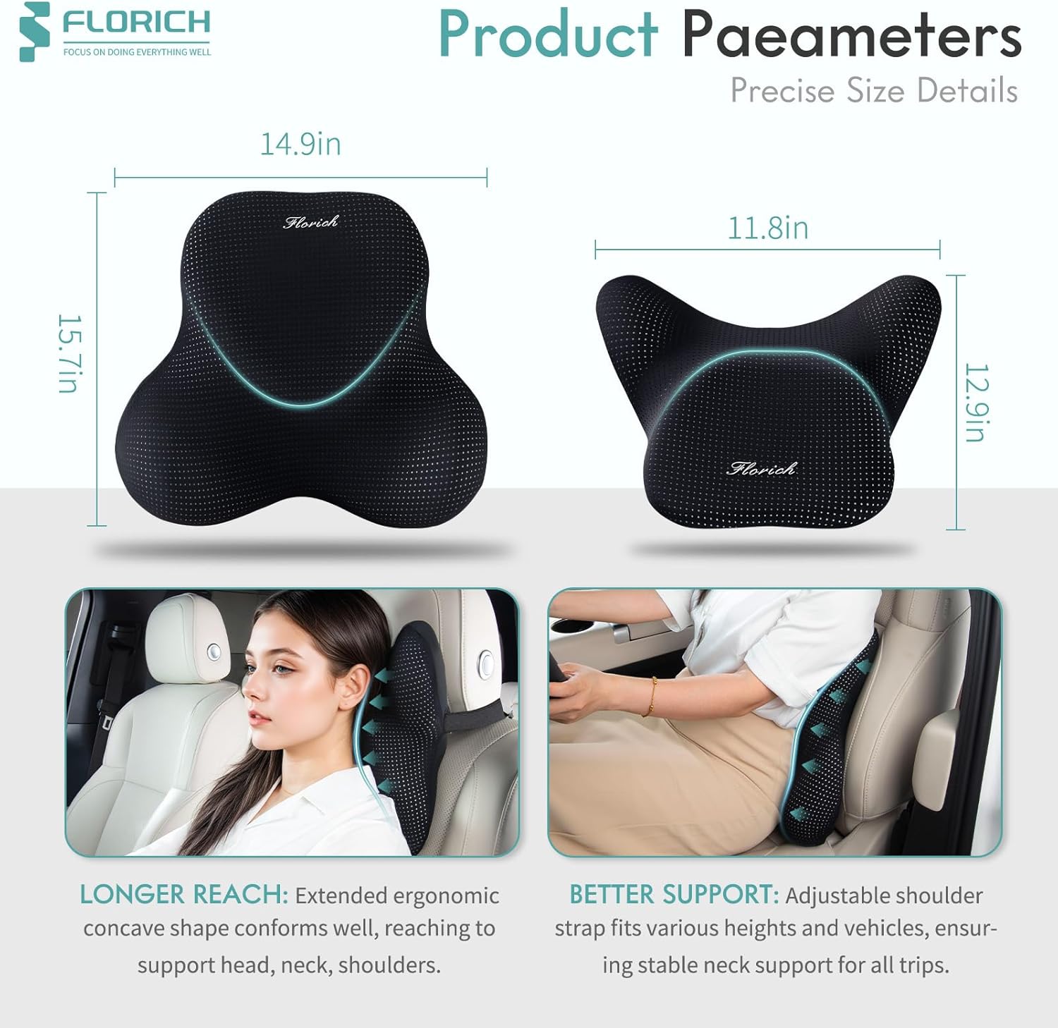 FLORICH Lumbar Support Pillow and Neck Headrest Pillow for Office Chair Car, Ergonomic Memory Foam, Relieves Neck, Back Pain, Pressure-Relieving Back Support for Car, Office Chair & Wheelchair – Black - Image 3