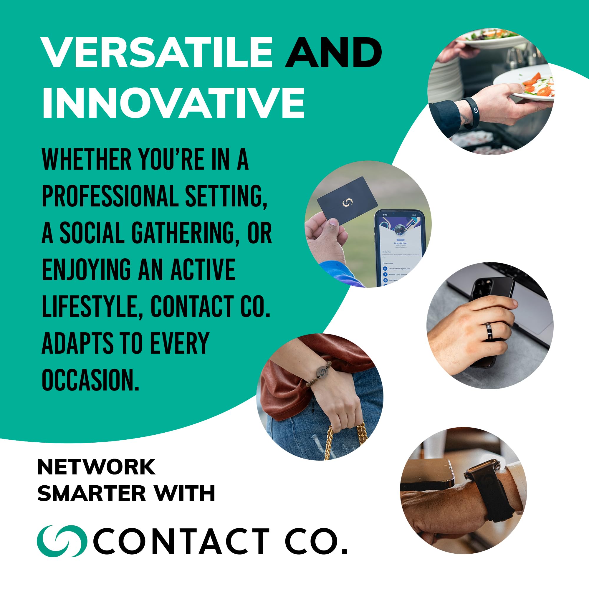 CONTACT CO. Inteligentna silikonowa opaska NFC, elegancka, trwała inteligentna opaska z natychmiastowym udostępnianiem bez aplikacji, bezszwowa opaska dla entuzjastów technologii i nie tylko, czarna