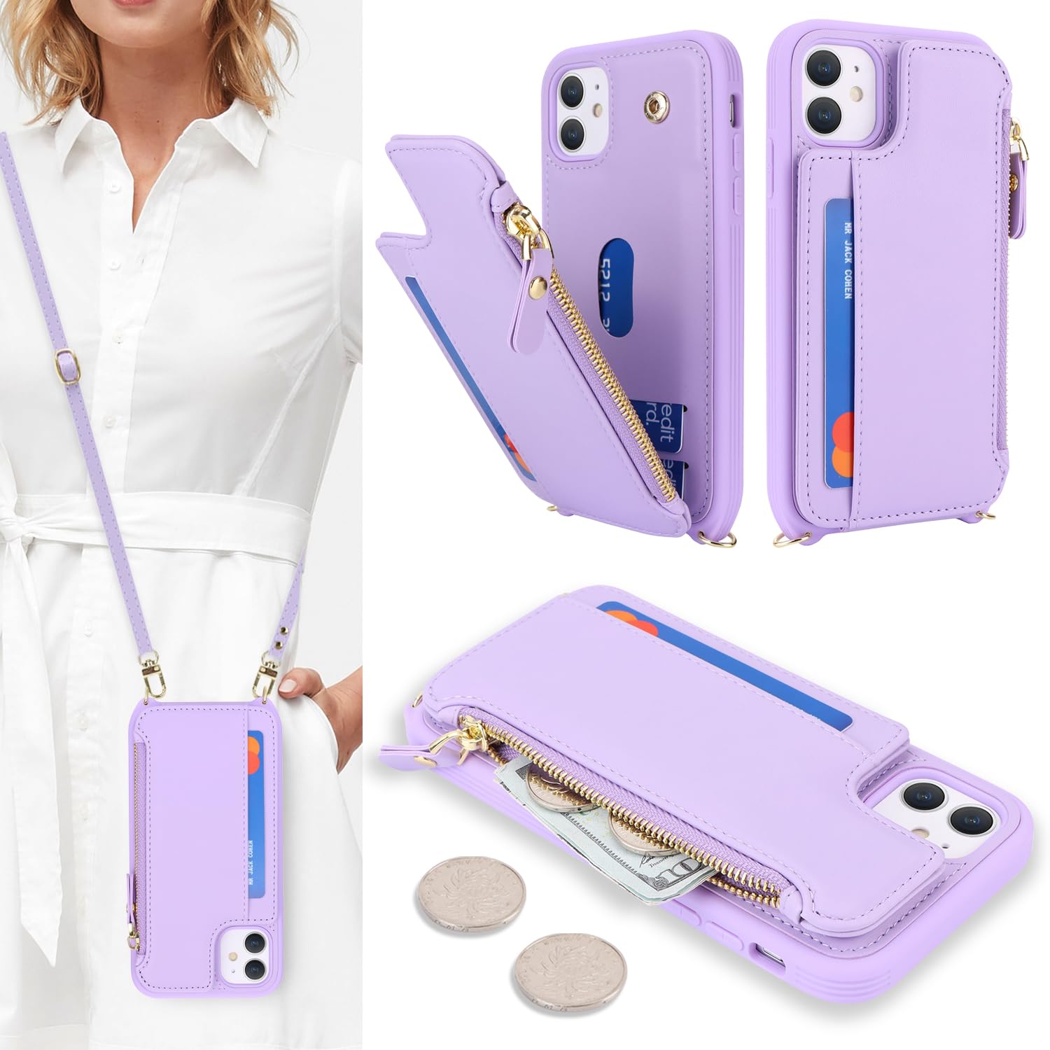 SailorTech for iPhone 11 Phone Case with Credit Card Holder for Women iPhone 11 Leather Case Wallet Crossbody with Credit Card Slots Zipper Shockproof Case for Men