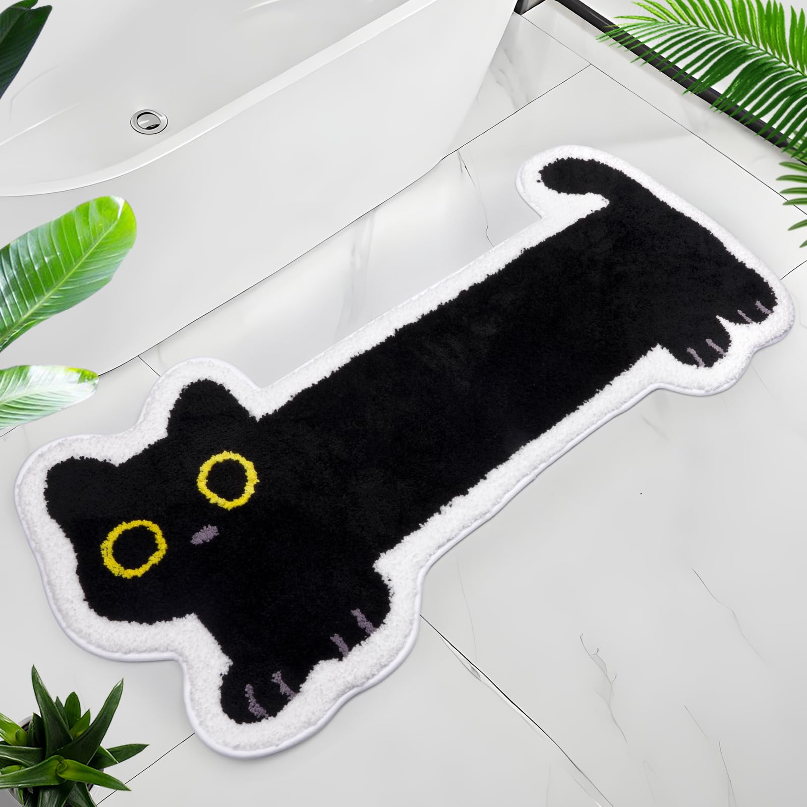 NIGOWAYS Bathroom Rug 47x20,Long Black Cat Bath Mat,Soft Shaggy Absorbent and Non Slip Bath Rugs for Bathroom, Kitchen, Bedroom,Home Decoration Gifts
