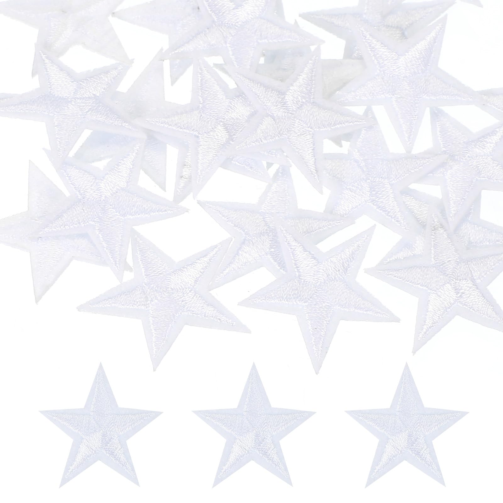 PATIKIL 30mm Iron on Patches for Clothes, 30Pcs Star Patch Hot Melt Adhesive Sew Embroidered Appliques for Clothing Decoration Backpack Jean Hat, White