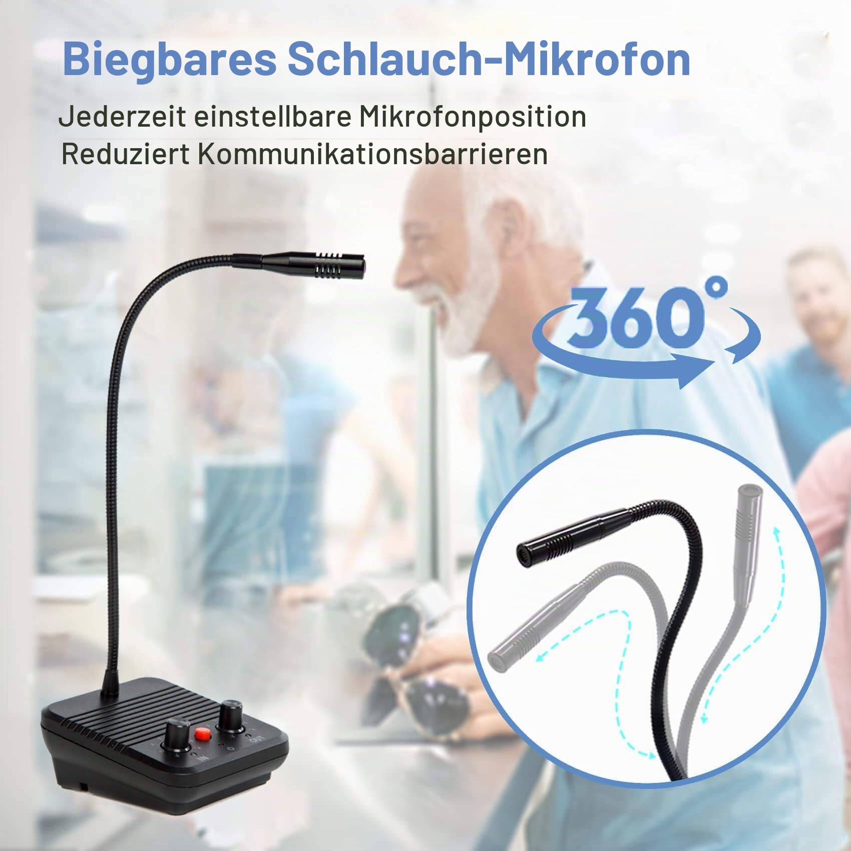 Fenstersprechanlage, 3-Watt-Fenster Gegensprechanlage, 2-Wege-Fenster Lautsprechersystem für Krankenhaus, Schule, Ticketbüro,Klinik, Mit 2,8 Meter Schnur (Stille Funktion/Anti-Interferenz)