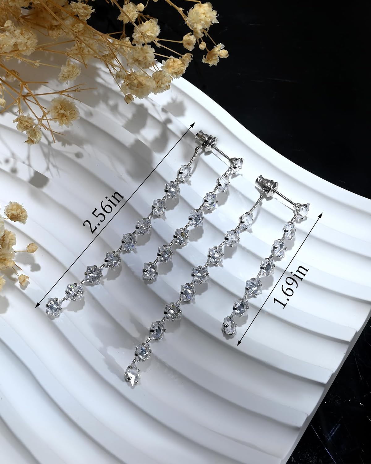 925 Sterling Silver Tassel Fringe Chain Stud Long Dangle Drop Cubic Zirconia Prom Earrings for Women - Image 7