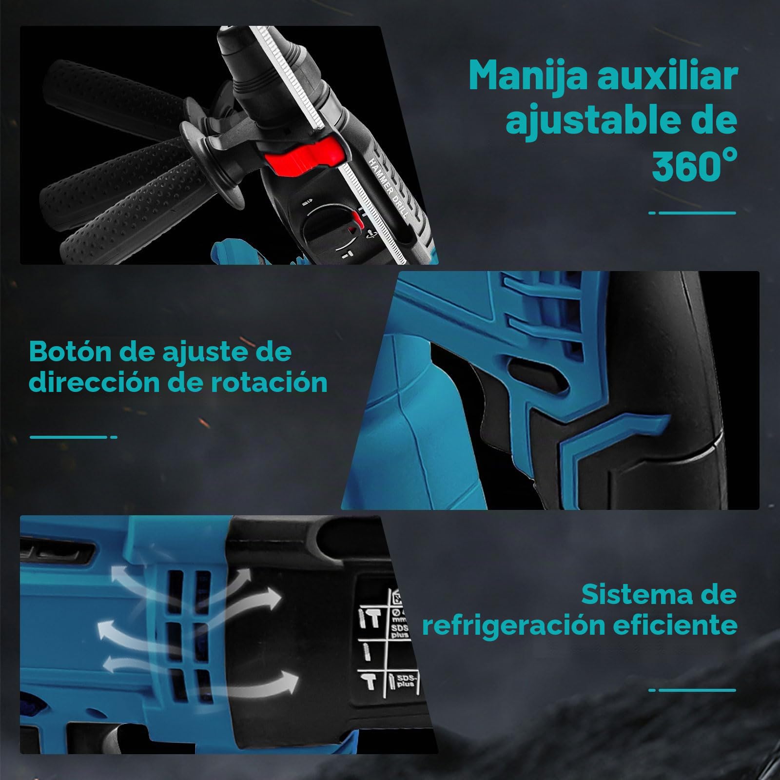 Taladro de martillo giratorio inalámbrico 18 V/21 V, taladro SDS-Plus sin escobillas, 650 W