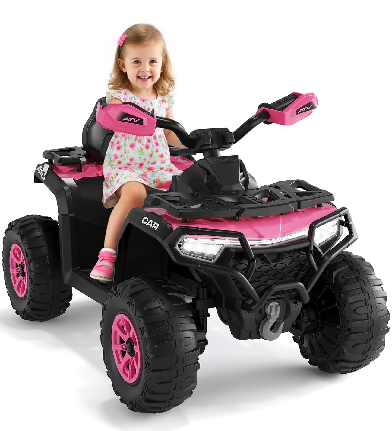 Zstar Quad électrique Enfant 12V – 2 Moteurs, Suspension, télécommande parentale, 4 Roues Tout-Terrain, LED, Musique sans Fil/USB, Drapeau Lumineux, Batterie Rechargeable – Voiture Jouet pour Filles