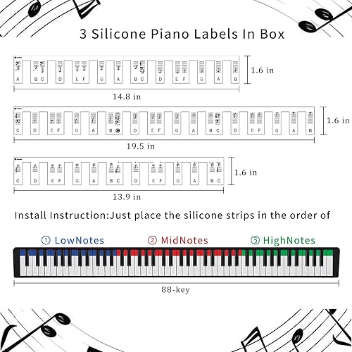 Miniatura 7 de Calcomanías para teclado de piano, calcomanías de teclado, calcomanías extraíbles para notas, 88 teclas, tamaño completo para principiantes y
