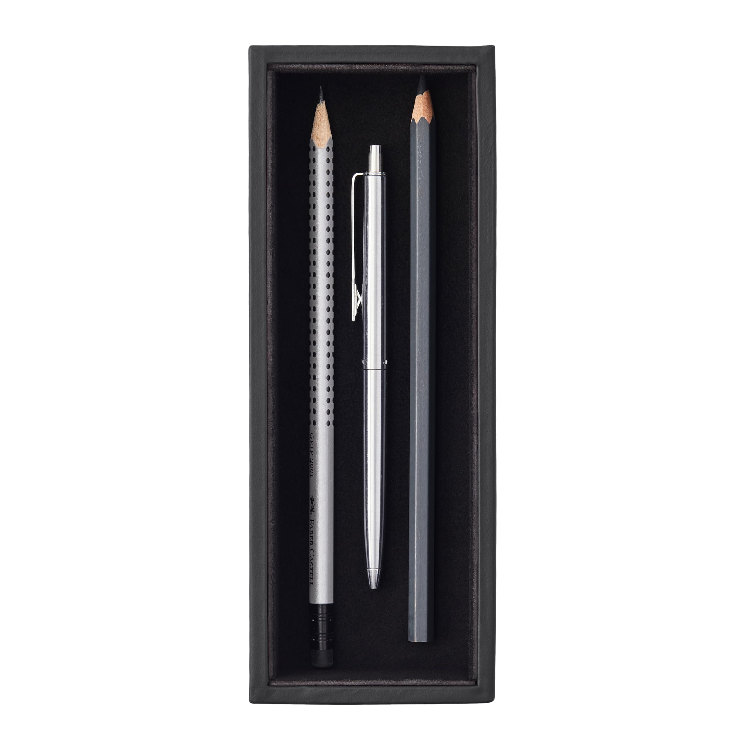 Eglooh - Minerva - Vassoio Portapenne da Scrivania Ufficio in Cuoio Nero - Design Rettangolare e Finiture Artigianali - cm 20 x 7,5 x H.3,5 - Interamente Made in Italy