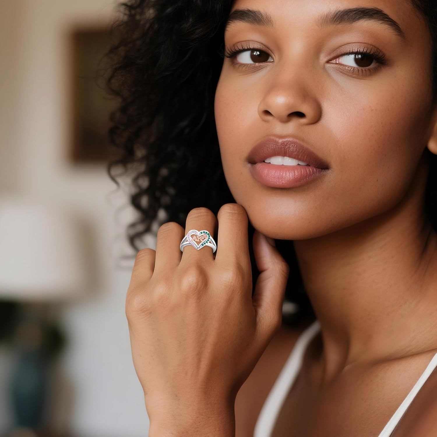 Aka Ring 925 Sterling Silver Aka Sorority Gifts Pink and Green Ring Sorority Paraphernalia Jewelry Gifts for Women Size 6 7 8 9