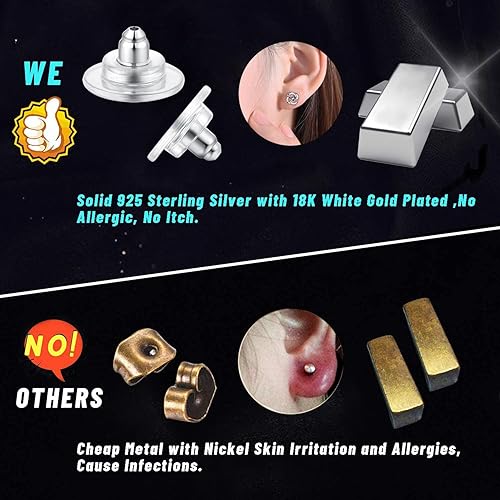 Miniatura 6 de 3 pares de respaldos para aretes - Reemplazos de plata de ley 925, respaldos ajustables hipoalergénicos con cierre para aretes con poste de 0,71-1