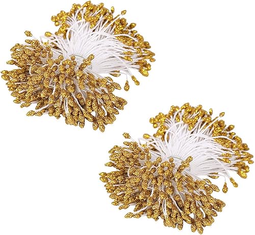 Miniatura 8 de 24 piezas de estambres de flores doradas Pistilo de 0.394 in de diámetro, bayas para manualidades, tartas, Navidad, boda, caja de regalo, coronas