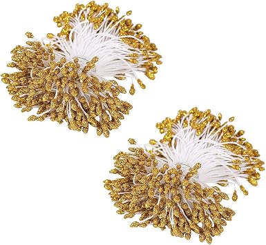 180pcs Glitter Golden Handmade Artificial Pearl Flower Stamen Pistil for Cake Decoration DIY Christmas Wedding Party Home Decoration