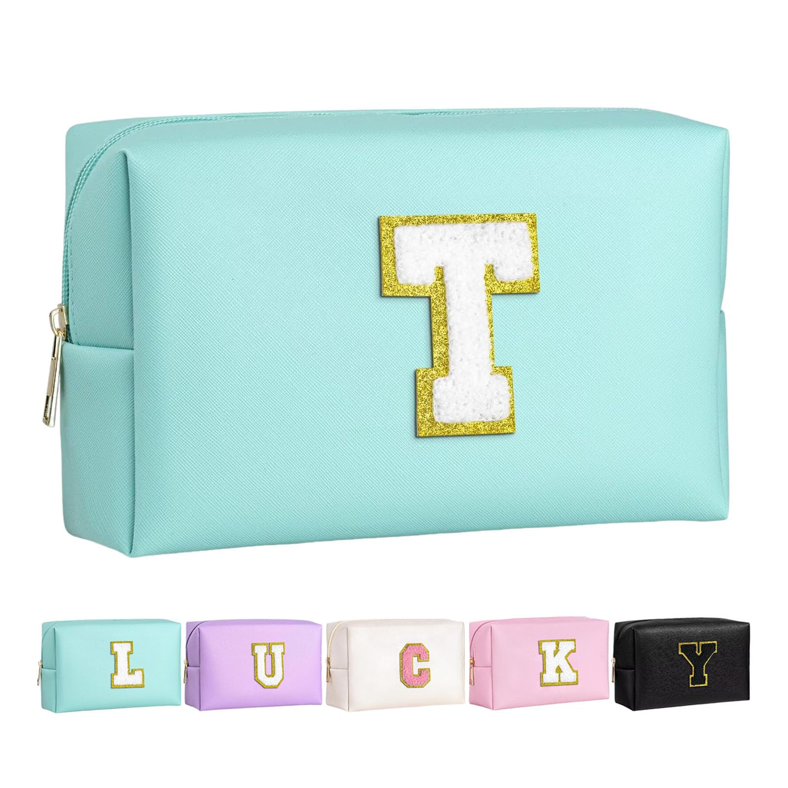 Makeup Bag for Women,Personalized Lettered Embroidered Zippered Cosmetic Bag,Travel Makeup Bag Portable Waterproof Cosmetic Toiletry Bag, Cute Cosmetic Pouch as a Gift for Girl