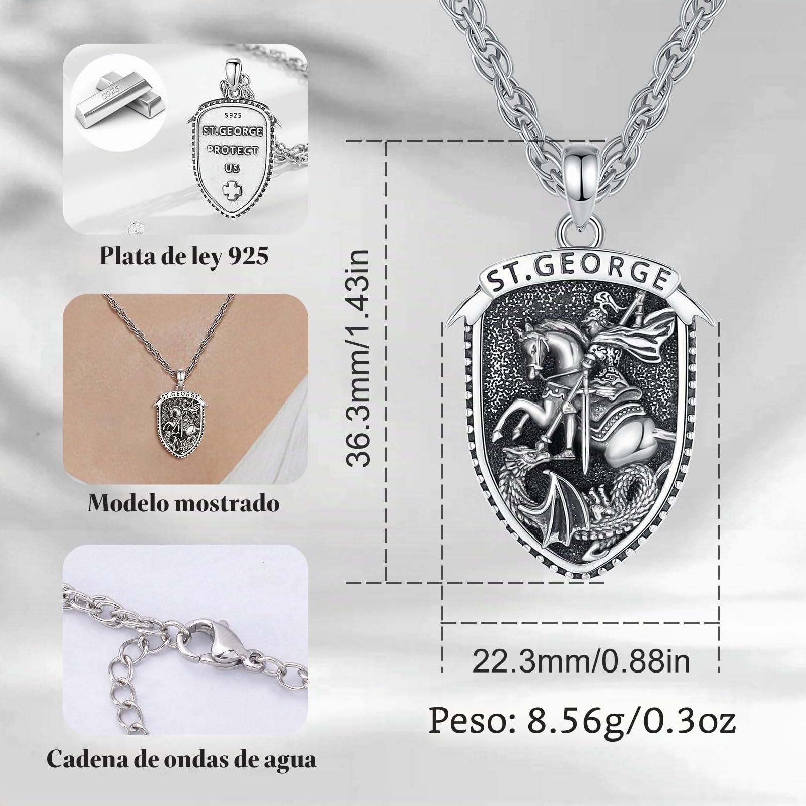 CELESTA Mujer Hombre Colgante San Benito Medalla San Miguel Arcangel San Cristóbal Medalla Virgen Milagrosa Protección Collar Plata de ley 925 Joyeria Religiosos Regalos Cristianismo Católico