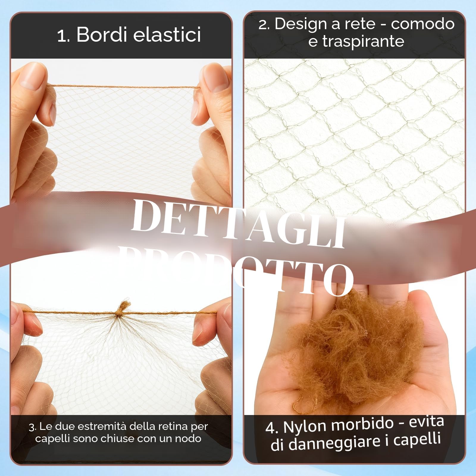 Retine per capelli per chignon, 20 reti per chignon con 20 forcine a forma di U per donne da 50 cm, rete invisibile per chignon, per ragazze, ballerine, chef, infermieri, assistenti di volo