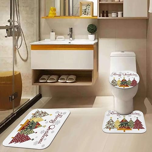 Miniatura 8 de Juego de baño con cortina de ducha y accesorios de alfombras, árbol de Navidad, bola roja, cortina de ducha de nieve para baño, decoración de baño