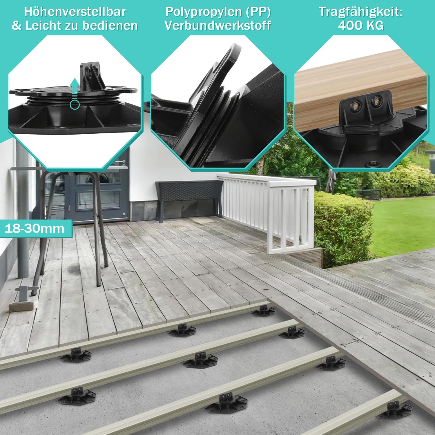 Stelzlager Höhenverstellbar, 40 Stück Stellfüße Terrassenlager 18-30mm, Stelzlager Plattenlager für Terrassenplatten, Terrassendielen Unterkonstruktion, WPC