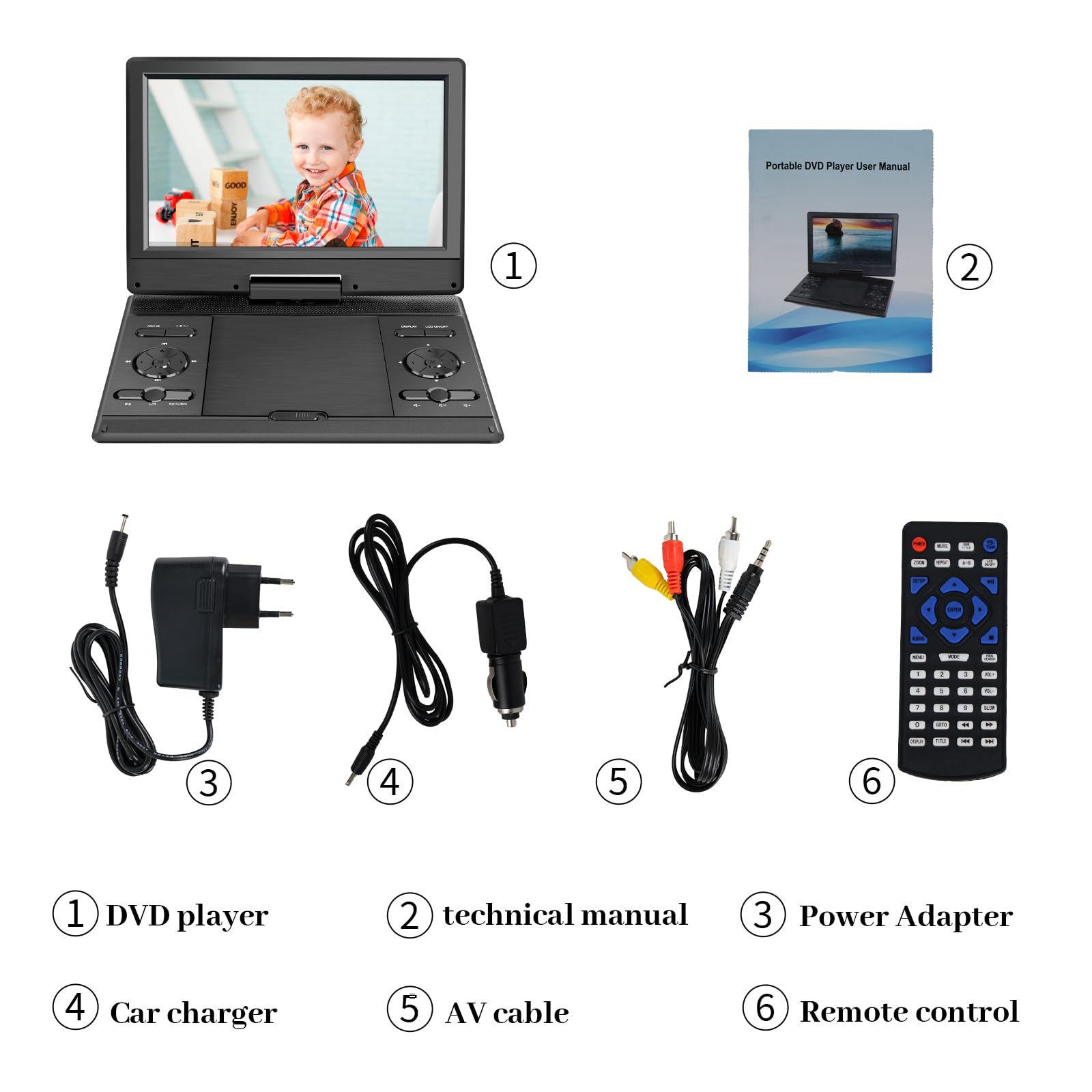 YOOHOO Lecteur DVD Portable 14,9'' Écran HD 12,1'' Batterie Rechargeable USB/SD/AV