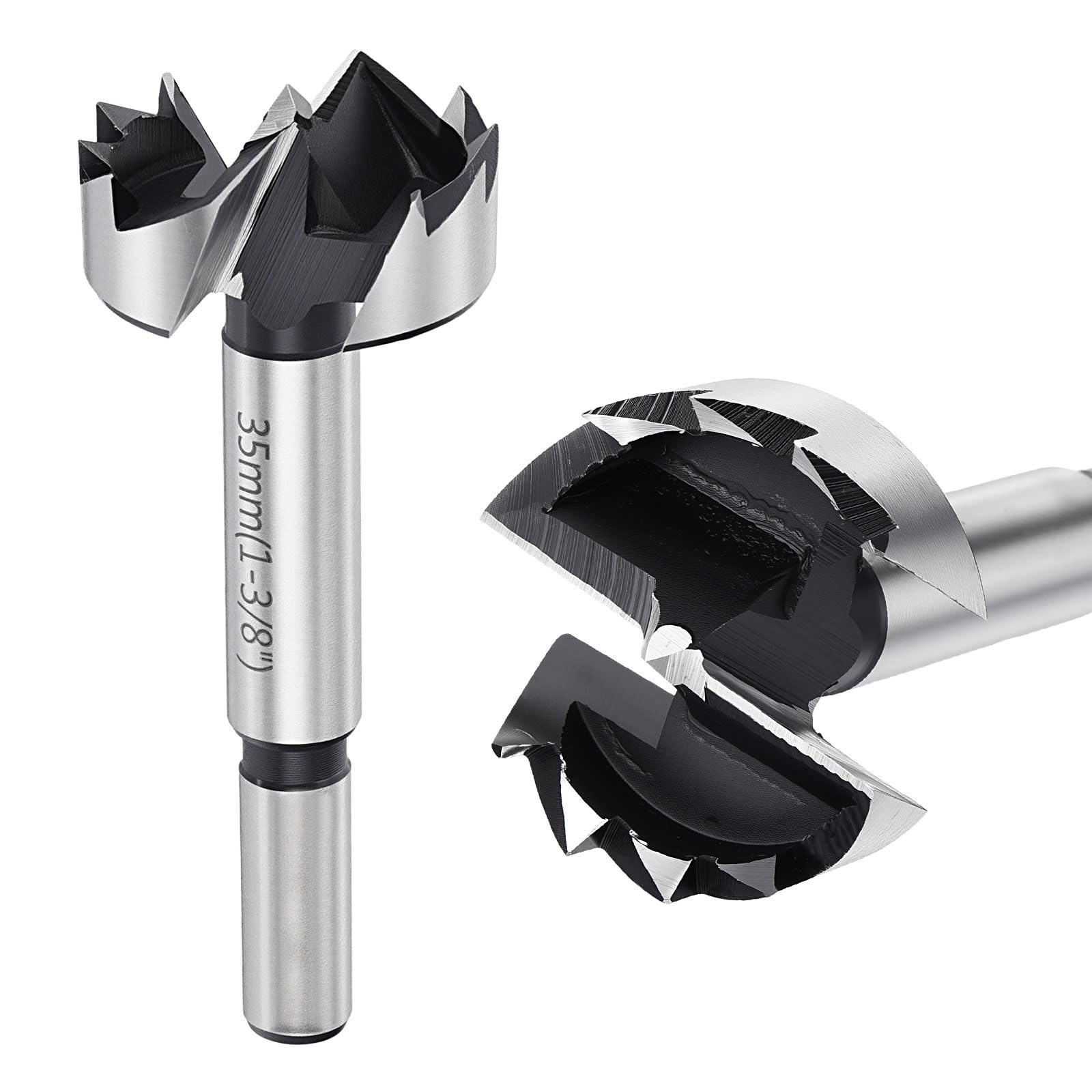 DTGN 35mm Forstner Drill Bits 1-3/8" - 2Pack - Good for Wood Plastic Plywood - Multi-Tooth Carbon Steel Woodworking Hole Saw Cutter with Round Shank - Silver