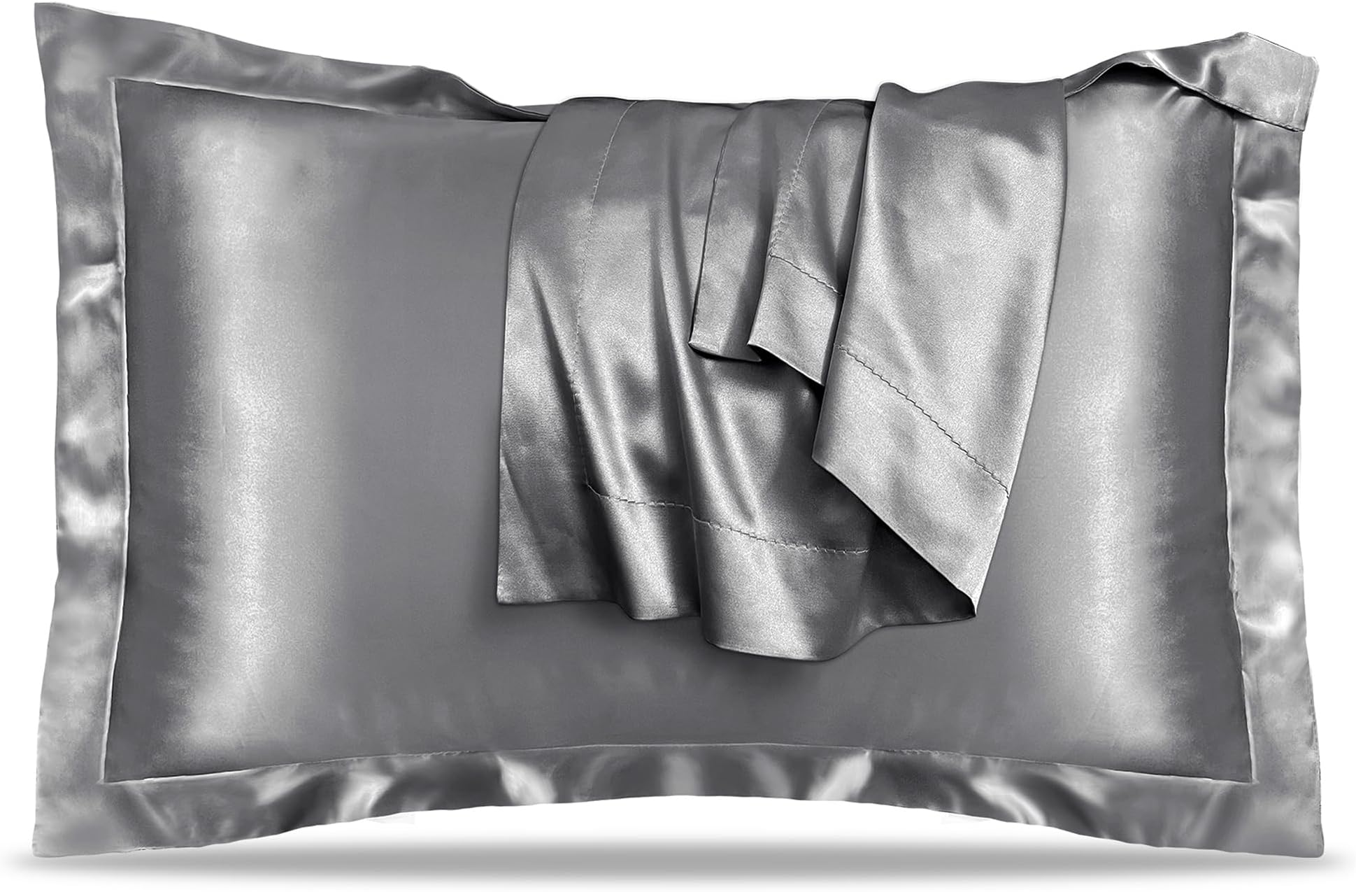 UQQU Natural Mulberry Silk Pillowcase for Hair and Skin Health, Standard Size 50 x 75 cm Pillow Case, Soft Smooth Cooling Premium Grade Silk Pillow Covers for Sleeping (Grey, 1 Pack)