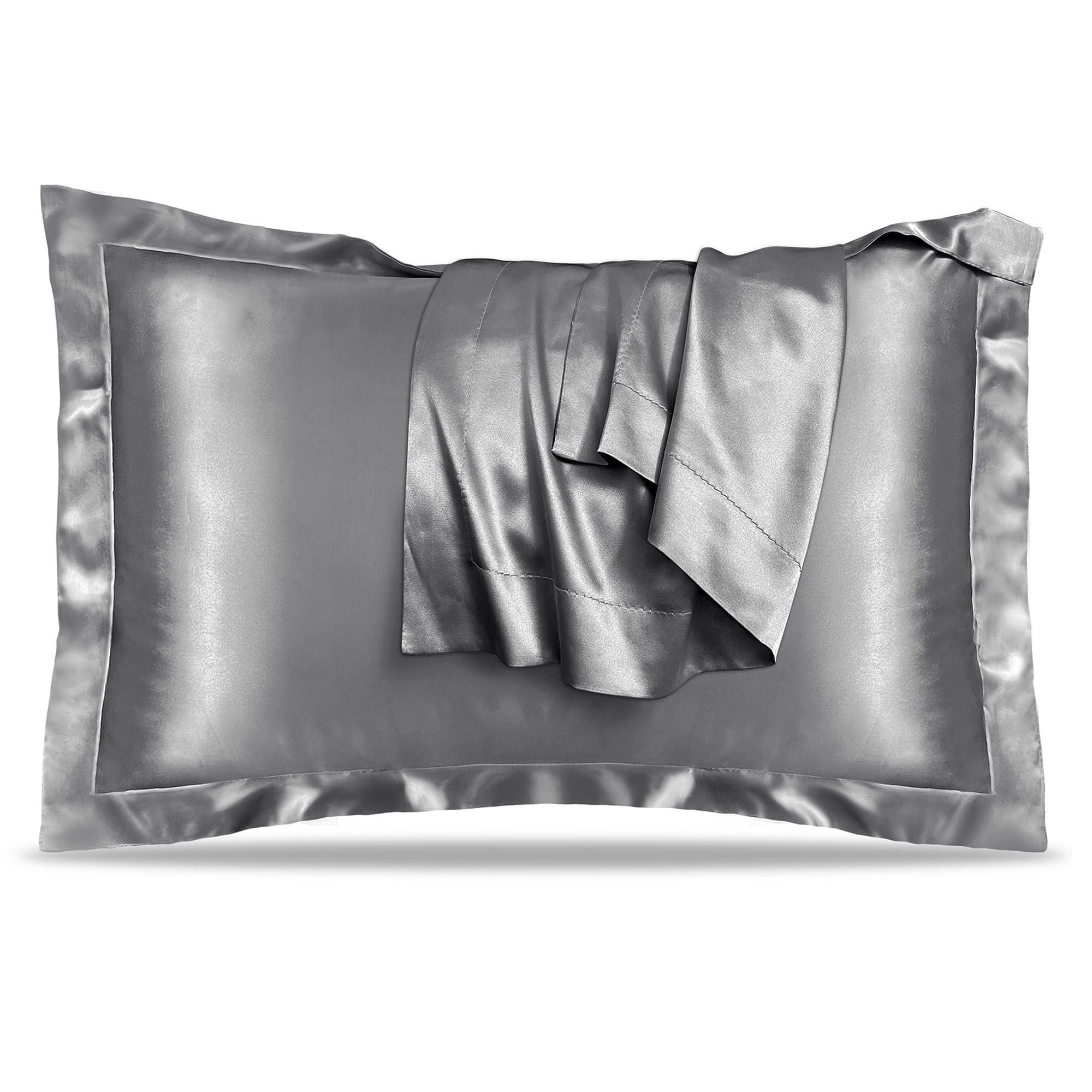 UQQU Natural Mulberry Silk Pillowcase for Hair and Skin Health, Standard Size 50 x 75 cm Pillow Case, Soft Smooth Cooling Premium Grade Silk Pillow Covers for Sleeping (Grey, 1 Pack)