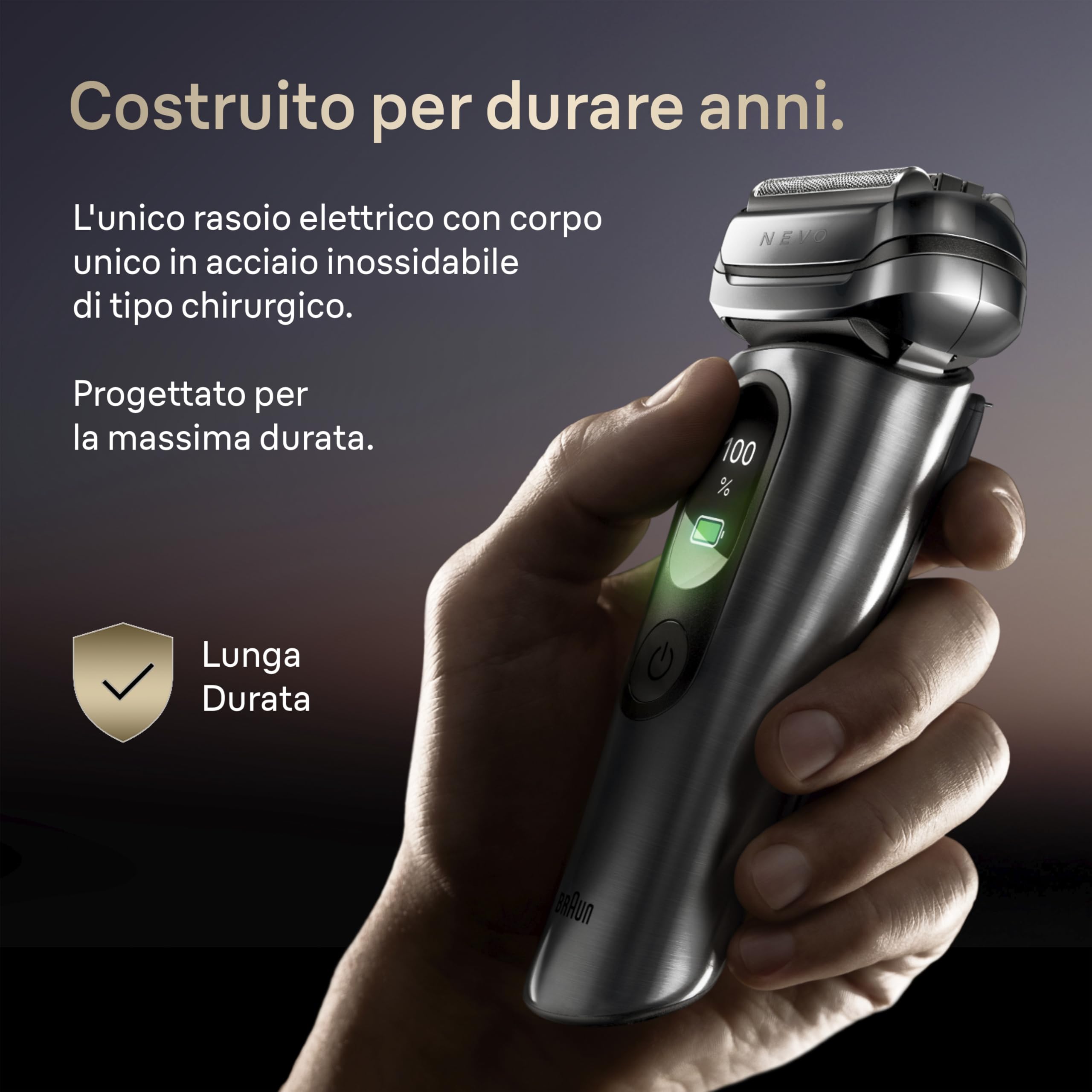 Braun NEVO Rasoio Elettrico Barba, Custodia Power Case, NEVO17005C, Argento | Regolabarba Uomo Impermeabile, Tecnologia Aerotouch, Sistema di Cura 7in1 Nero, Custodia Powercase, Ricaricabile
