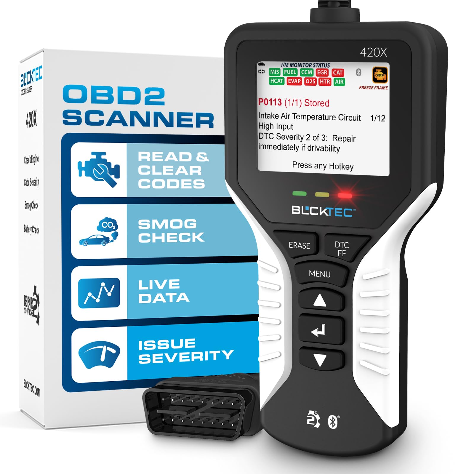 BLCKTEC OBD2 420X narzędzie diagnostyczne do odczytu i kasowania światła silnika, czytnik kodów samochodowych, do wszystkich samochodów OBDII od 1996 roku, z aplikacją Topnotch Bluetooth
