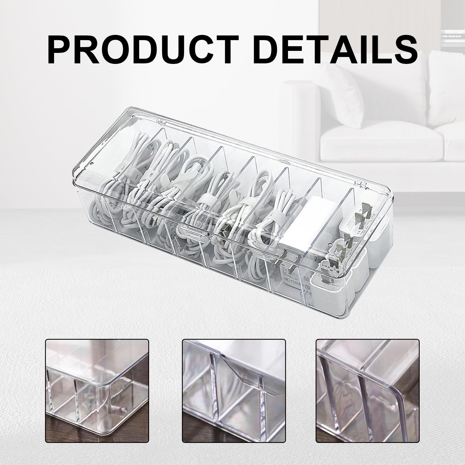 Kabel-Organizer-Box mit 40 Kabelbindern, Kabel-Aufbewahrungsbox, Elektronik-Kabel-Organizer-Box, Kabel-Aufbewahrungsbox für Zuhause, Büro, Handy-Ladegerät (transparent/2 Stück)