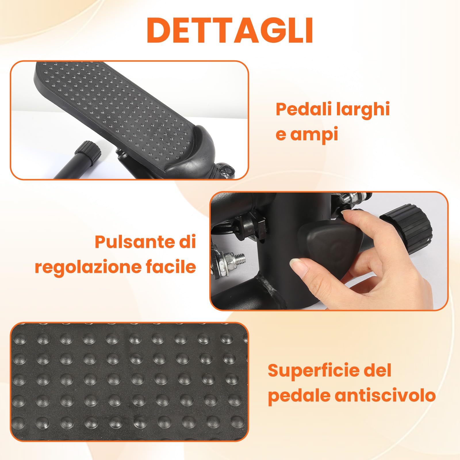 Mini stepper per esercizi a casa, resistenza regolabile per scale con monitor LCD, pedali antiscivolo e fasce di resistenza per allenamento cardio completo del corpo