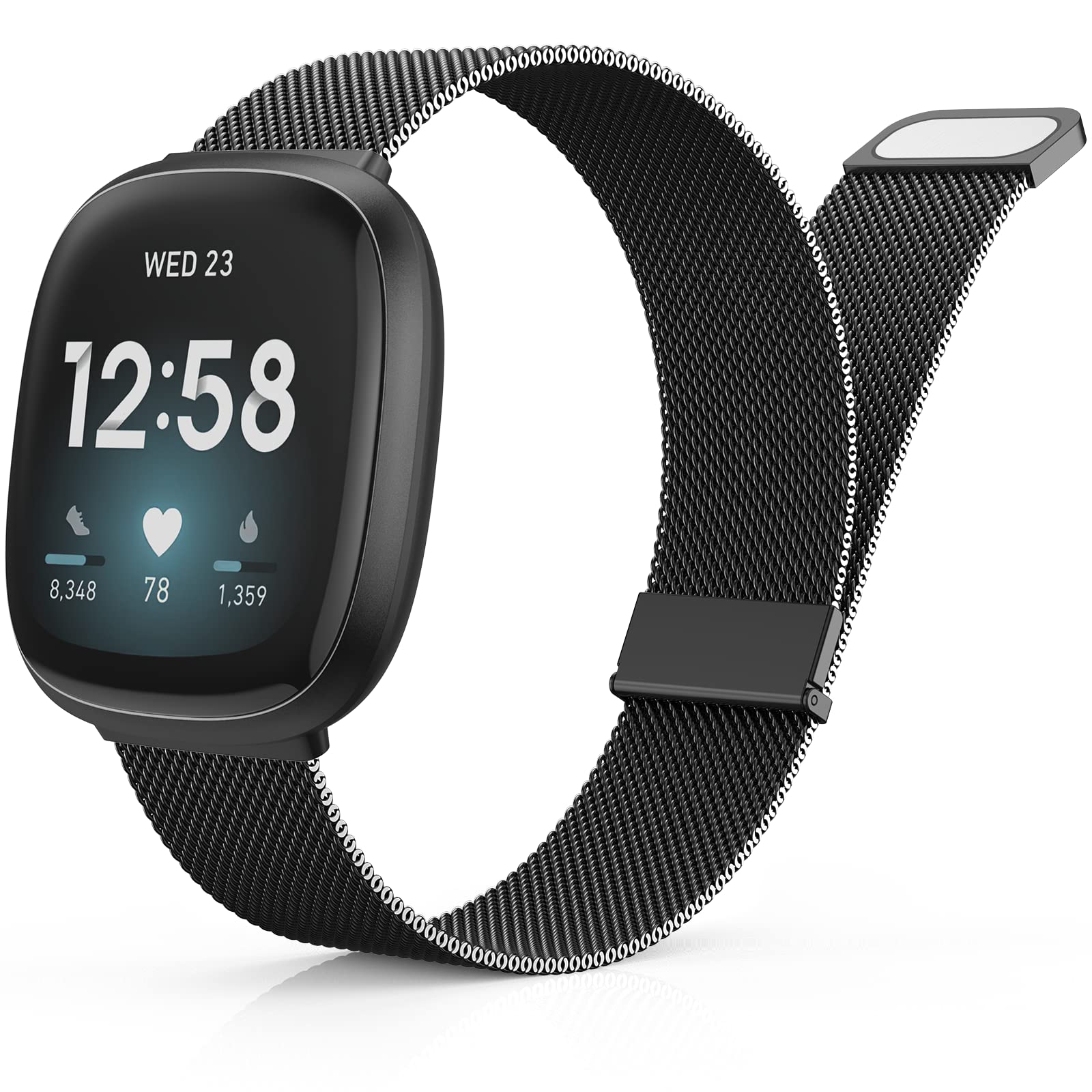 AmBand Compatible For Fitbit Versa 4/3/2/ Fitbit Versa Lite/Fitbit Sense 2/ Fitbit Sense Bands With Case, Protective Smartwatch Case Strap Rugged Sport Protector Wristbands Men Black