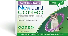Nexgard COMBO Antipulgas e Sarna e Vermífugo para Gatos até 2,5 kg - 3 aplicadores