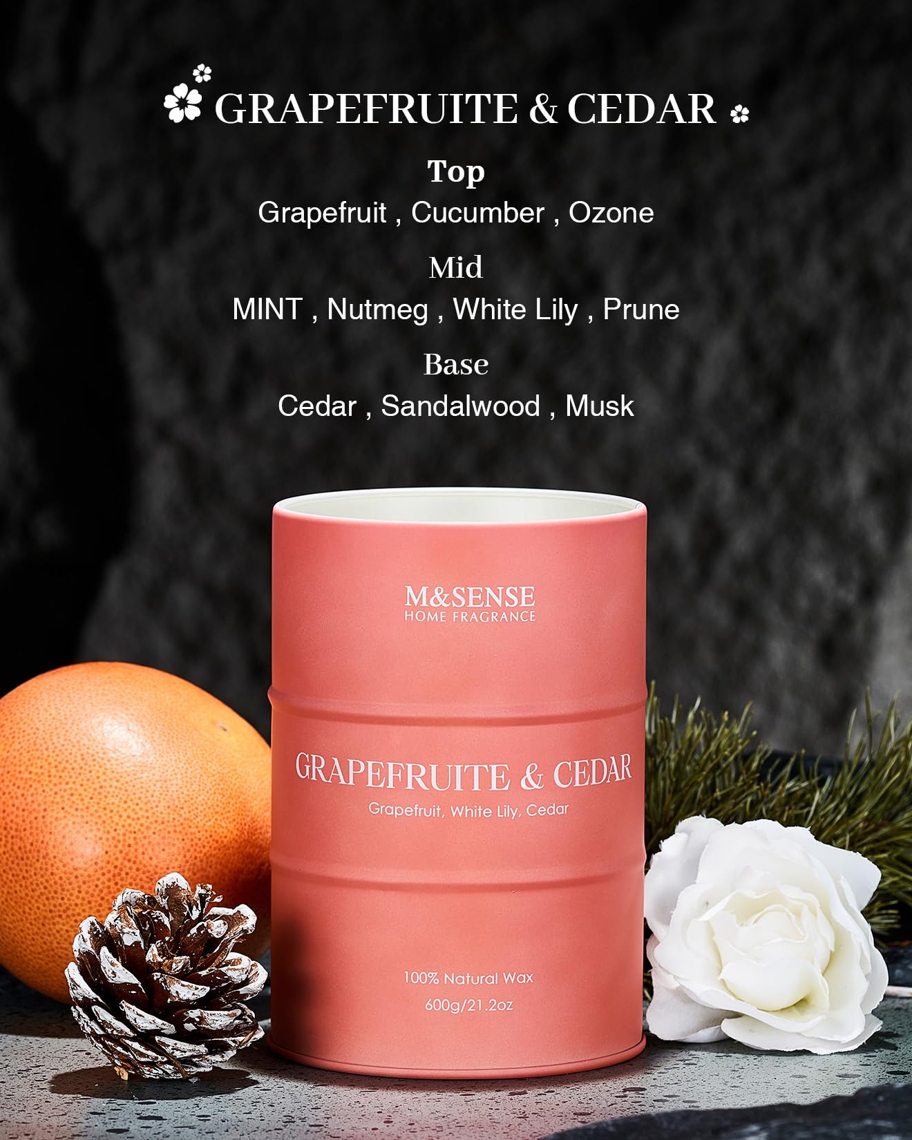 Candela Profumata M&SENSE All'Uva E Violetta - Cera Di Soia Naturale Per Casa, Yoga E Relax Candela Uva E Violetta