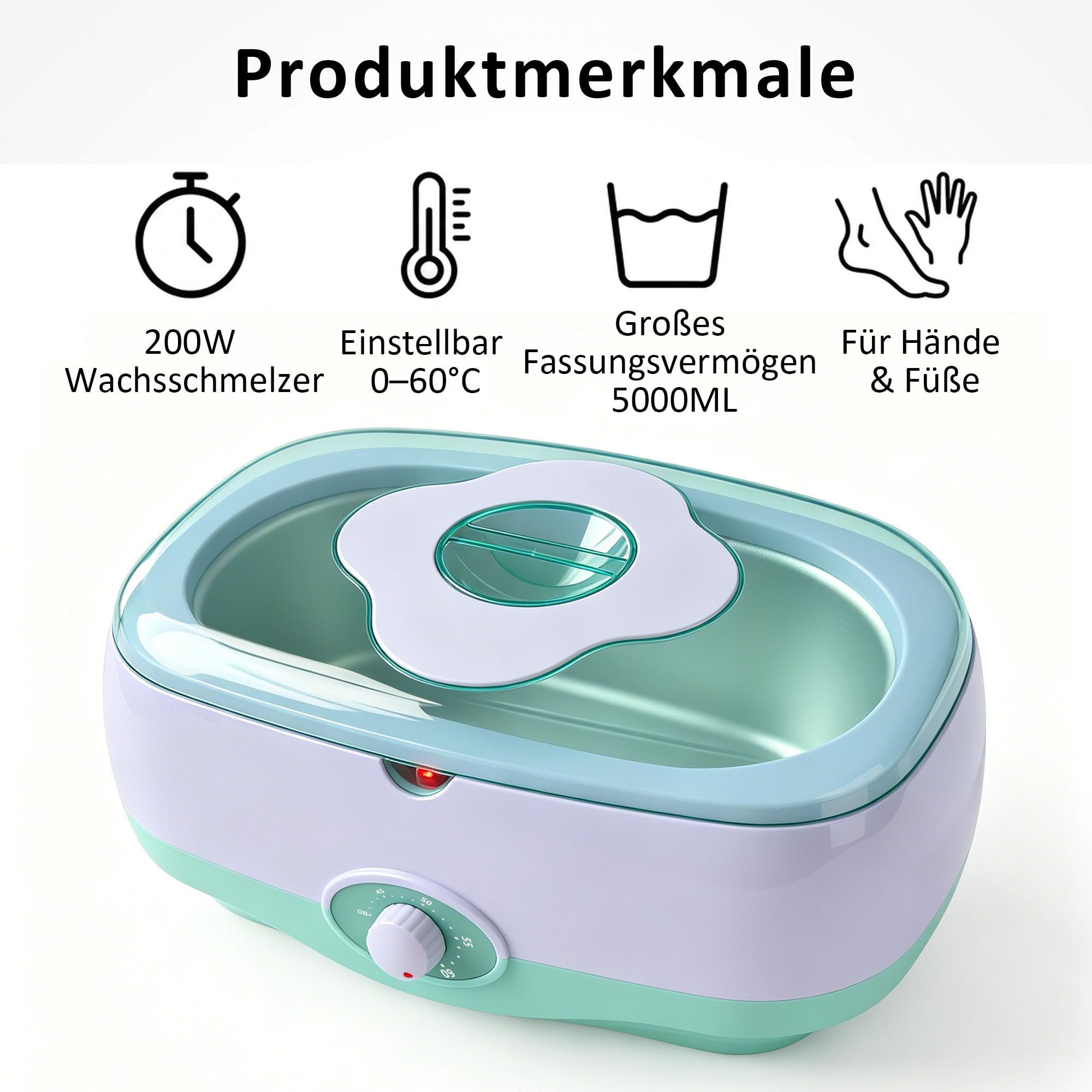 Paraffinbad für Hände und Füße – 5000 ml Paraffinbad Gerät mit 1800 g Bio-Paraffinwachs für Hände & Füße, inkl. Zubehör – Professionelles Paraffinbad für trockene, raue Haut