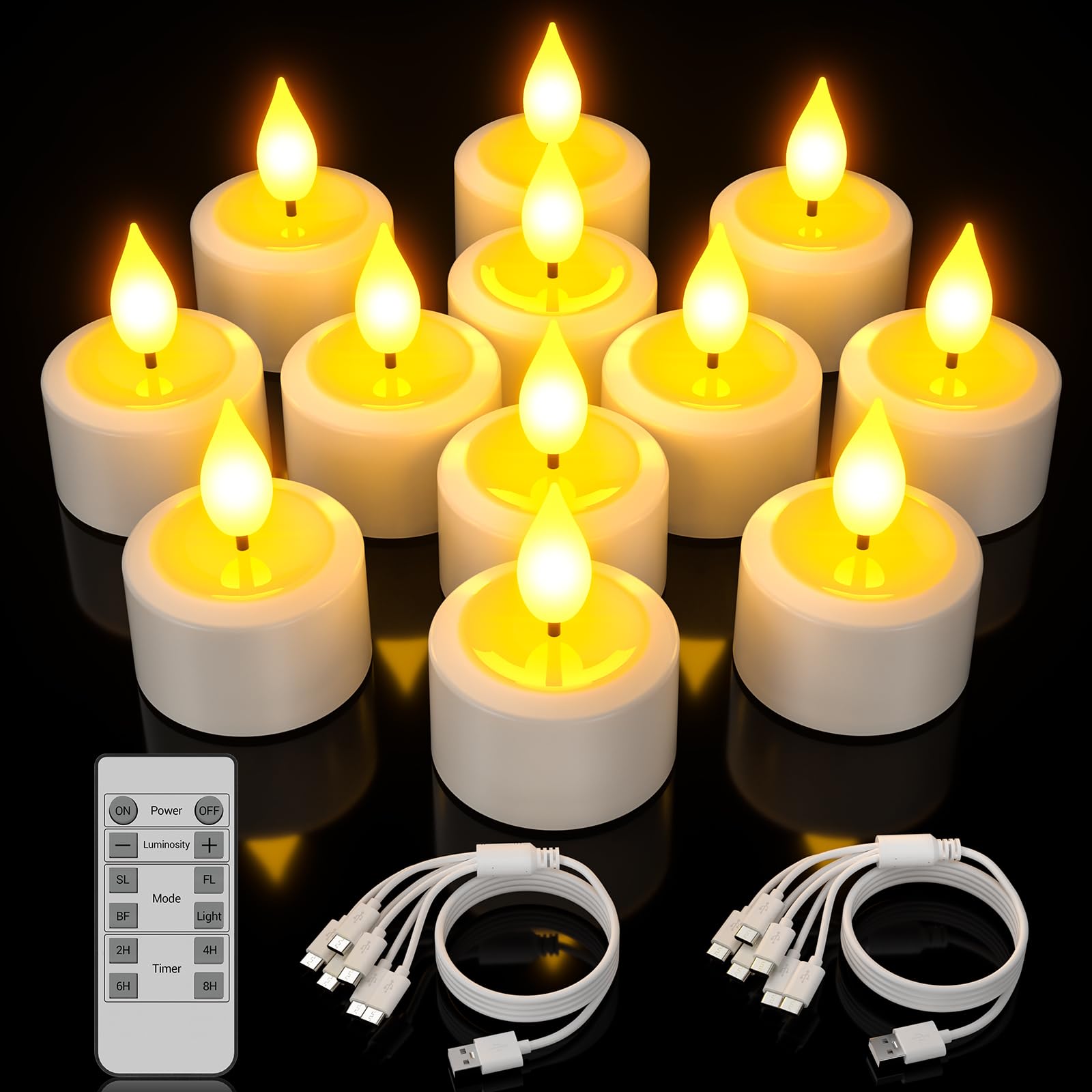 Yme Rechargeable Tea Lights Candles, 12pcs Battery LED Tealight Flameless Candles Pack with Remote Control Candle Gift Set for Home Room Bedroom Decor Outdoor Halloween Christmas Table Decorations