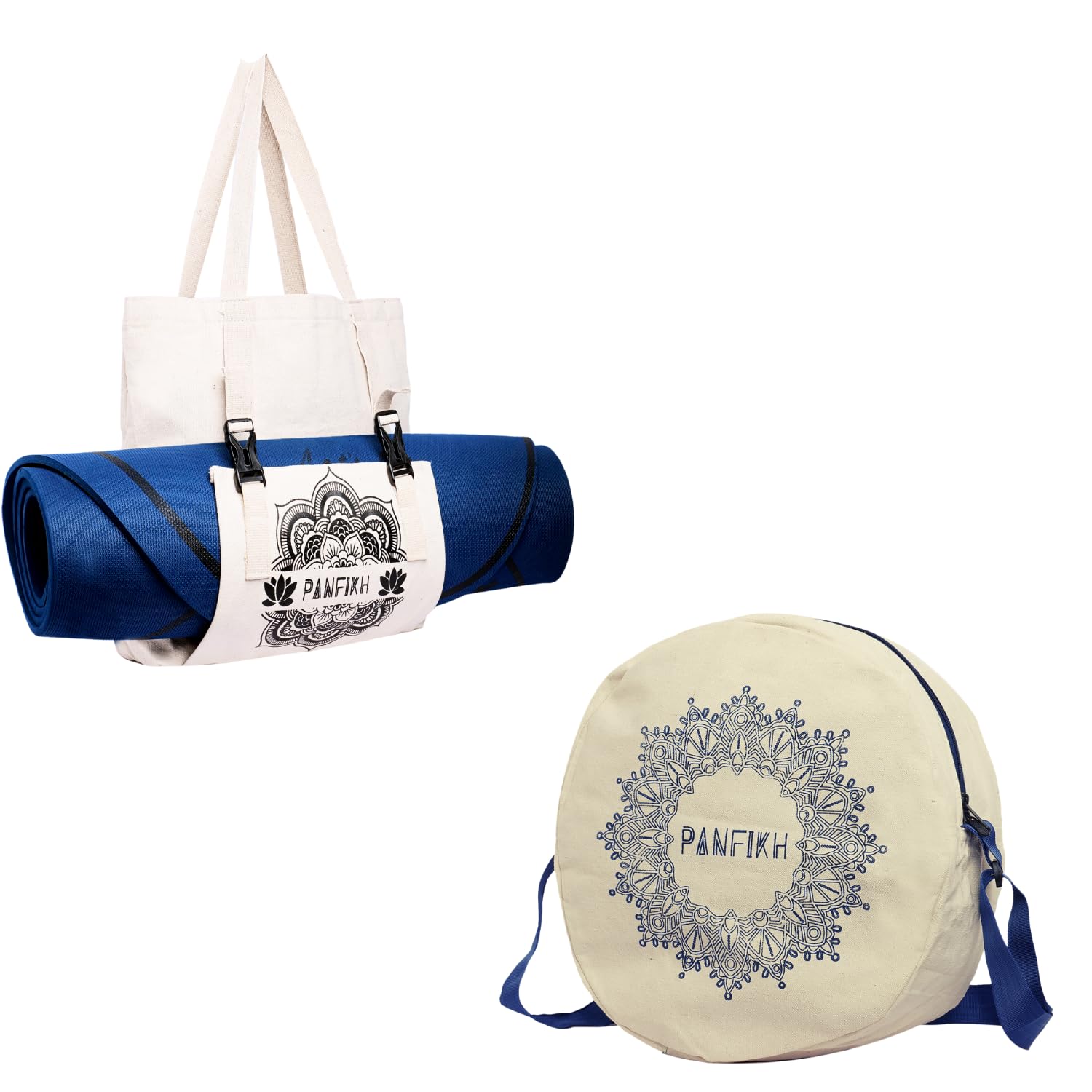 PANFIKH Yoga Wheel Carrying Bag with Yoga Mat Cover Bag Tote I Yoga Porps Accessories Bag I Natural Cotton Cover for Yoga Mat, Yoga Blocks and Yoga Wheel